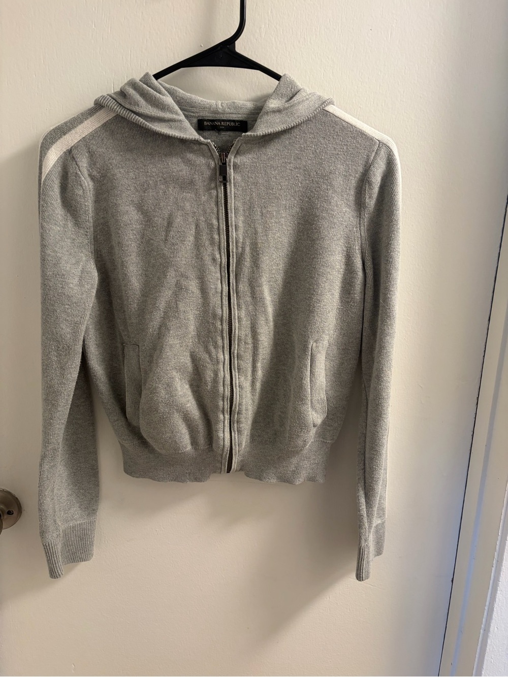 Banana Republic Gray Knit Full Zip Track Hoodie Jacket Side Stripe XS